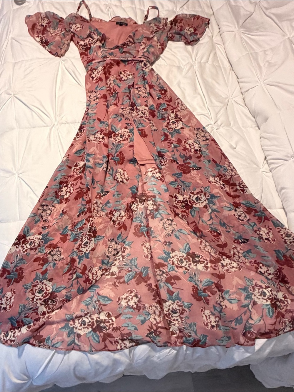 As U Wish Pink Floral Maxi Dress with Puff Sleeves